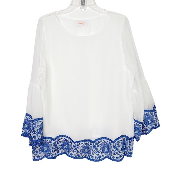 Renee C. Cate Embroidered Bell Sleeve Blouse - Picture 1 of 9